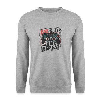Eat, Sleep, Game, Repeat - Unisex Sweatshirt - salt & pepper - Front - Alina (178cm) & Michal (187cm)