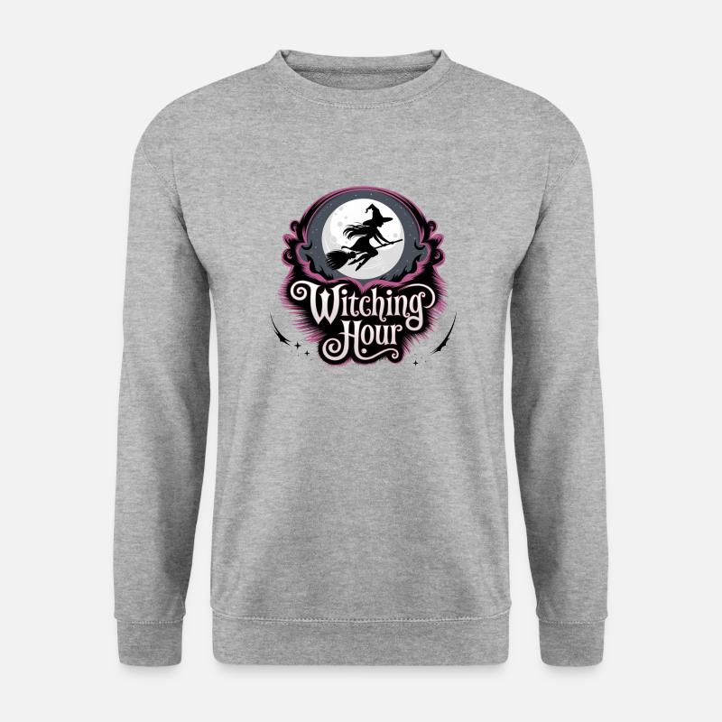 Hexe bei Vollmond – Witching Hour - Unisex Pullover - Weißgrau meliert