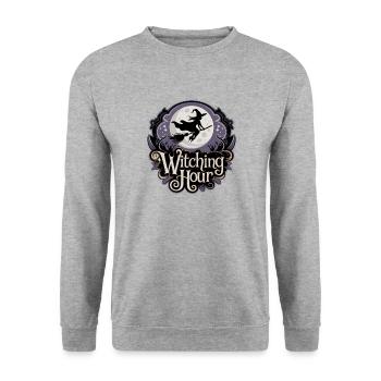 Hexe bei Vollmond – Witching Hour - Unisex Pullover - Weißgrau meliert - Vorne - Alina (178cm) & Michal (187cm)