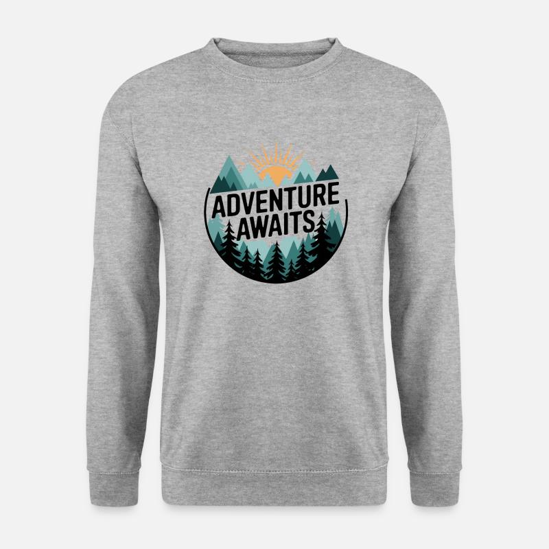 Adventure Awaits – Bergpanorama - Unisex Pullover - Weißgrau meliert
