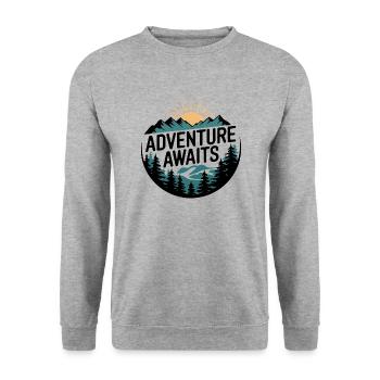 Adventure Awaits – Bergpanorama - Unisex Pullover - Weißgrau meliert - Vorne - Alina (178cm) & Michal (187cm)