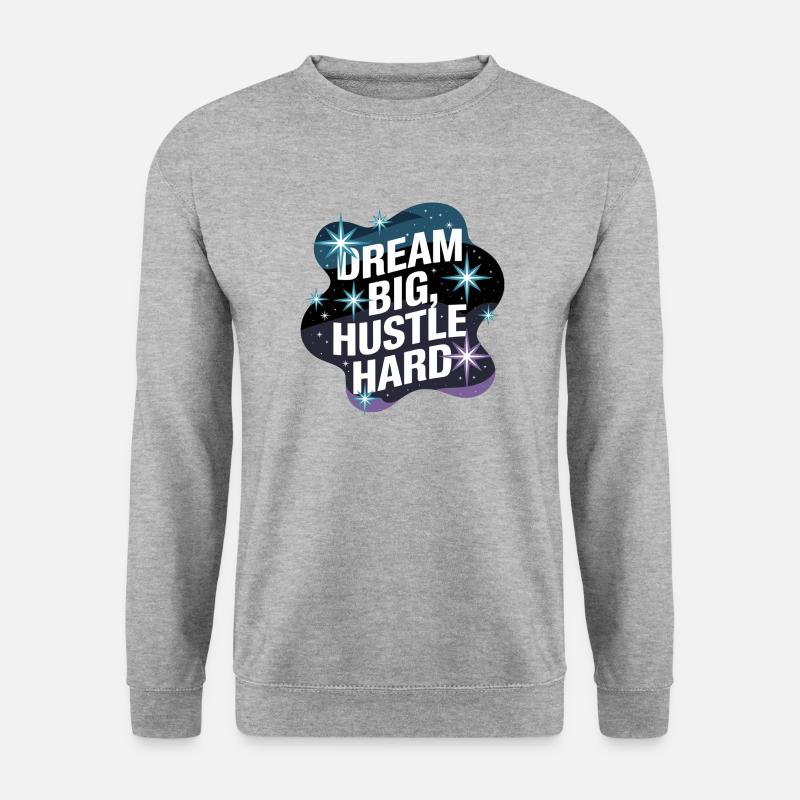 Dream Big, Hustle Hard – Nachthimmel - Unisex Pullover - Weißgrau meliert