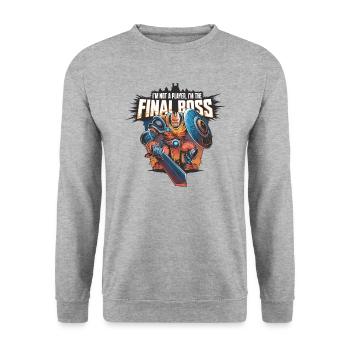 I’m the FinalBoss – Personnage puissant - Sweat-shirt Unisexe - gris chiné - Devant - Alina (178cm) & Michal (187cm)