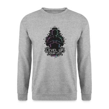Level Up Your Life Gamer Silhouette - Unisex Sweatshirt - salt & pepper - Front - Alina (178cm) & Michal (187cm)