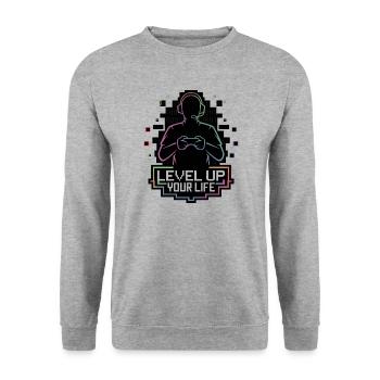 Level Up Your Life Gamer Silhouette - Unisex Sweatshirt - salt & pepper - Front - Alina (178cm) & Michal (187cm)
