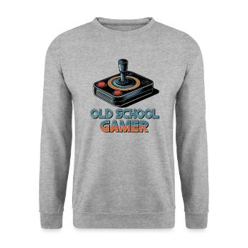 Old School Gamer – Retro Joystick - Unisex Sweatshirt - salt & pepper - Front - Alina (178cm) & Michal (187cm)