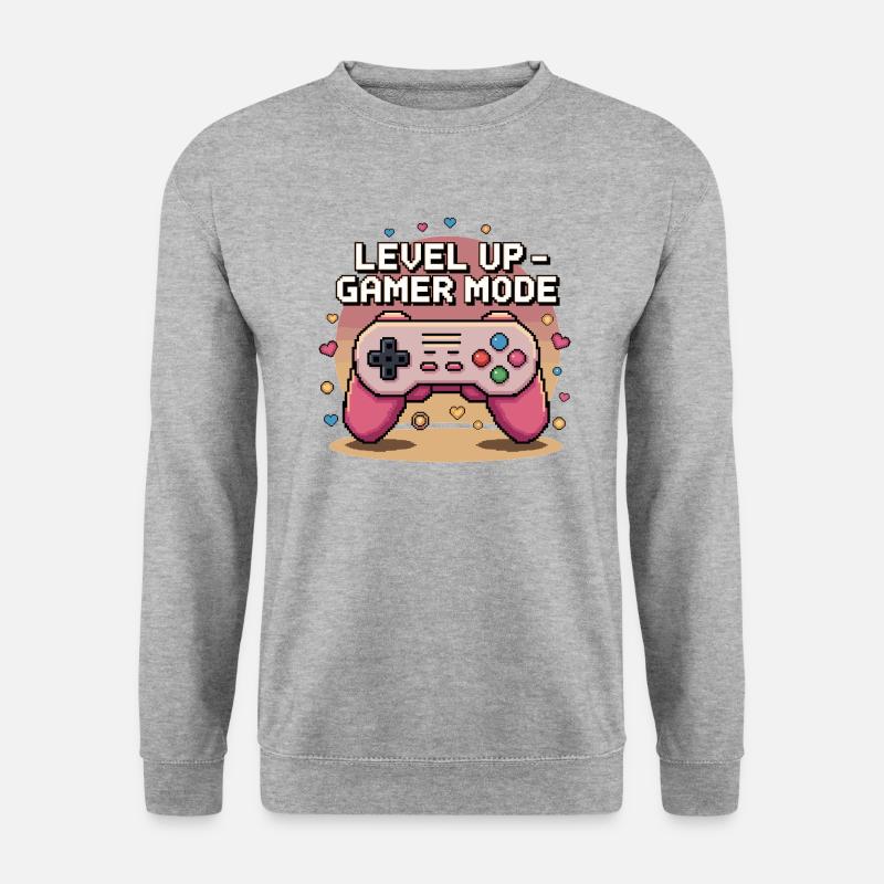 Level Up – Gamer Mode - Unisex Pullover - Weißgrau meliert