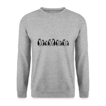 Pinguin Kolonie Geschenkidee - Unisex Pullover - Weißgrau meliert - Vorne - Alina (178cm) & Michal (187cm)
