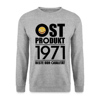 55. GEBURTSTAG OSSI OSTPRODUKT 1971 DDR - Unisex Pullover - Weißgrau meliert - Vorne - Alina (178cm) & Michal (187cm)