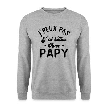J'peux pas j'ai bêtise avec papy - Sweat-shirt Unisexe - gris chiné - Devant - Alina (178cm) & Michal (187cm)