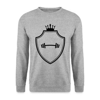 Hantel Gewichte Wappen - Unisex Pullover - Weißgrau meliert - Vorne - Alina (178cm) & Michal (187cm)