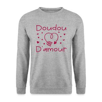 doudou d amour - Sweat-shirt Unisexe - gris chiné - Devant - Alina (178cm) & Michal (187cm)