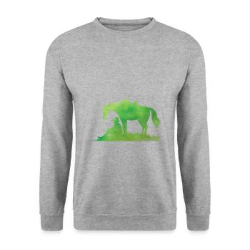 Cadeau d'équitation cheval d'équitation western - Sweat-shirt Unisexe - gris chiné - Devant - Alina (178cm) & Michal (187cm)