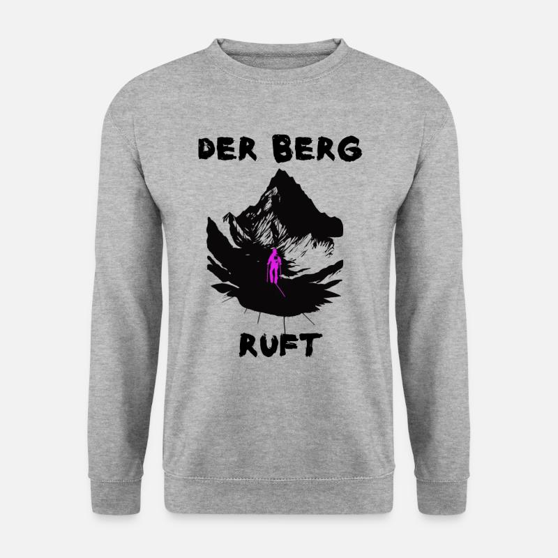 Der Berg ruft. Pink - Unisex Pullover - Weißgrau meliert