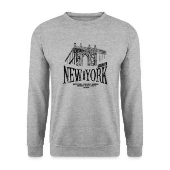New York - Brooklyn Bridge - Unisex Pullover - Weißgrau meliert - Vorne - Alina (178cm) & Michal (187cm)