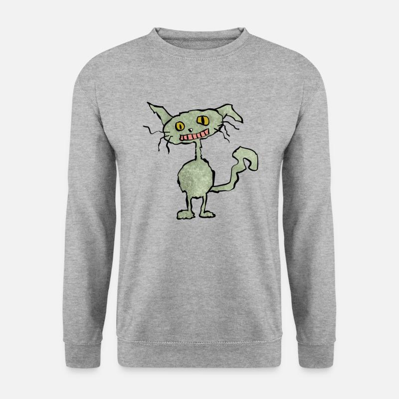 Komische Katze grün - Unisex Pullover - Weißgrau meliert