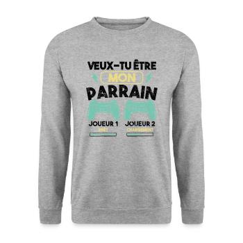 Veux-tu être mon parrain, Demande parrain gamer - Sweat-shirt Unisexe - gris chiné - Devant - Alina (178cm) & Michal (187cm)