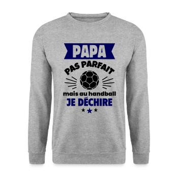 Papa pas parfait, mais au handball je déchire - Sweat-shirt Unisexe - gris chiné - Devant - Alina (178cm) & Michal (187cm)
