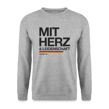 Deutschland - Weltmeister mit Herz & Leidenschaft - Unisex Pullover - Weißgrau meliert - Vorne - Alina (178cm) & Michal (187cm)