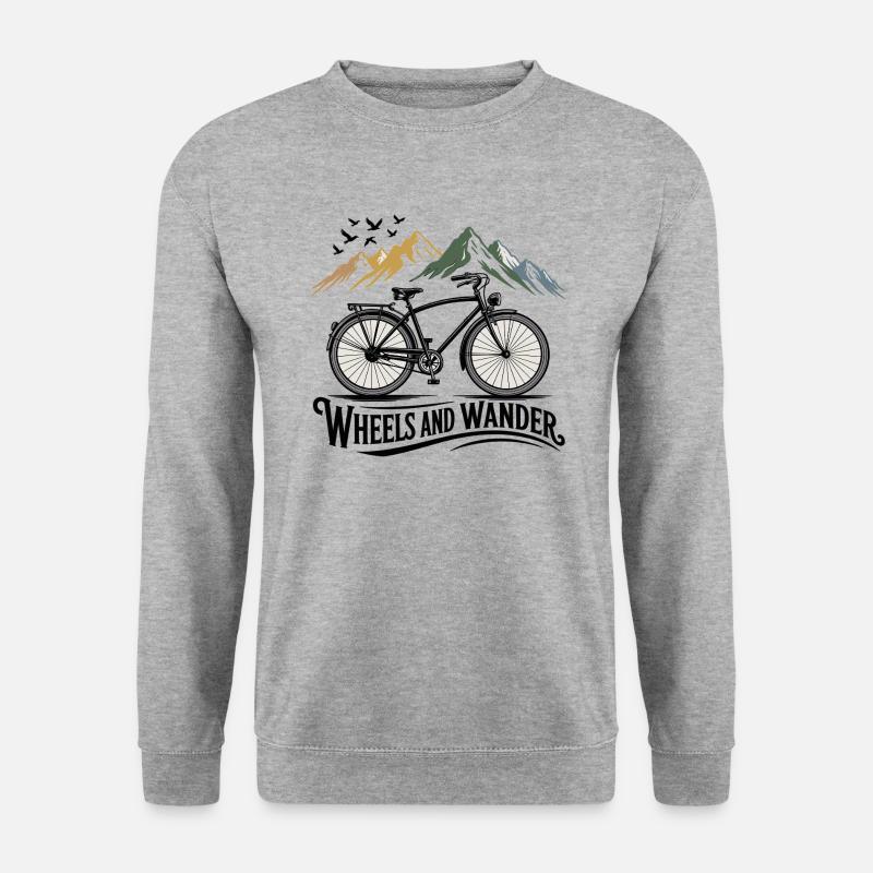 Wheels & Wander – Bergabenteuer - Unisex Pullover - Weißgrau meliert