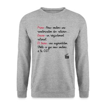 Primo Deusio Trimo - CGT - Les Inconnus - Culte ! - Sweat-shirt Unisexe - gris chiné - Devant - Alina (178cm) & Michal (187cm)