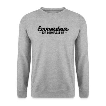 Emmerdeur de niveau 15 - Sweat-shirt Unisexe - gris chiné - Devant - Alina (178cm) & Michal (187cm)