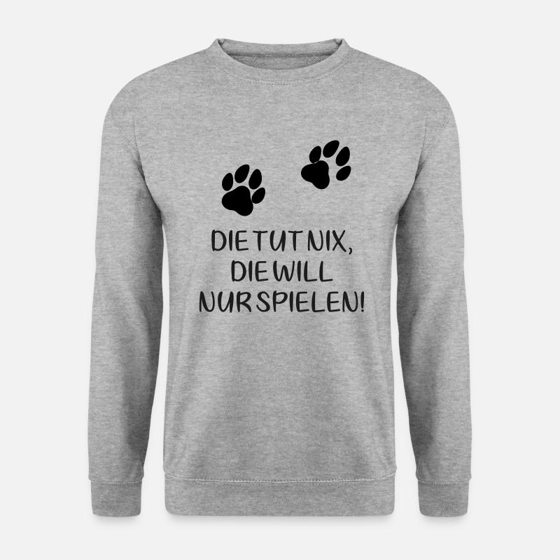 Zwei Pfoten: Die tut nix, die will nur spielen! - Unisex Pullover - Weißgrau meliert