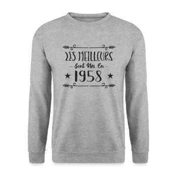 Les meilleurs sont nés en 1958 - Sweat-shirt Unisexe - gris chiné - Devant - Alina (178cm) & Michal (187cm)