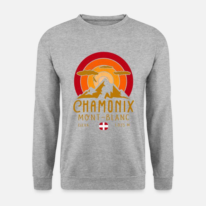 Chamonix Frankreich Retro Sunset Skiing - Unisex Pullover - Weißgrau meliert