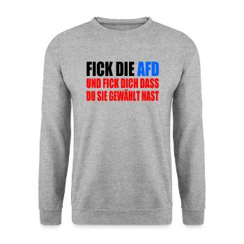 FCK AFD - Gegen Rechts - fuck afd - Unisex Pullover - Weißgrau meliert - Vorne - Alina (178cm) & Michal (187cm)