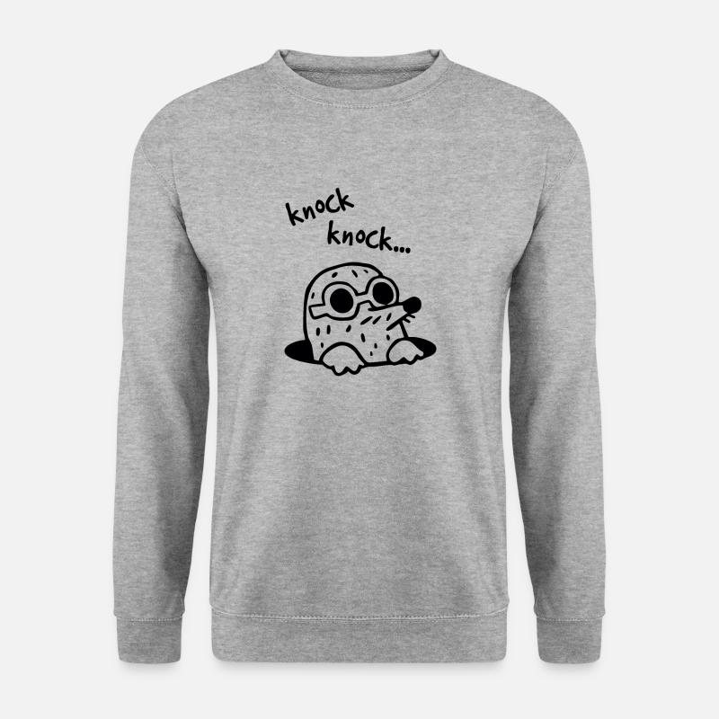 Maulwurf lustig Brille knock knock who's there - Unisex Pullover - Weißgrau meliert