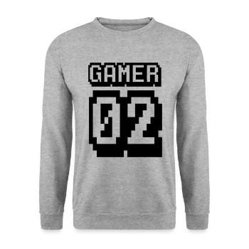 Gamer 01 02 03 Zocker Geschenk zocken Retro Game - Unisex Pullover - Weißgrau meliert - Vorne - Alina (178cm) & Michal (187cm)