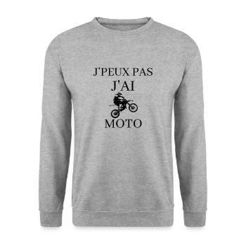 j'peux pas j'ai moto - Sweat-shirt Unisexe - gris chiné - Devant - Alina (178cm) & Michal (187cm)