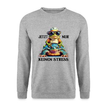 Jetzt nur keinen Stress Frosch und Schildkröte - Unisex Pullover - Weißgrau meliert - Vorne - Alina (178cm) & Michal (187cm)