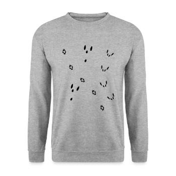 Fährte Fuchs, Hase, Eichhörnchen - Unisex Pullover - Weißgrau meliert - Vorne - Alina (178cm) & Michal (187cm)