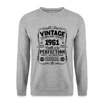 Millésime Fabriqué En 1961 Vieilli à La Perfection - Sweat-shirt Unisexe - gris chiné - Devant - Alina (178cm) & Michal (187cm)