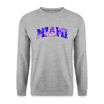 Logo der Miami Purple University - Unisex Pullover - Weißgrau meliert - Vorne - Alina (178cm) & Michal (187cm)