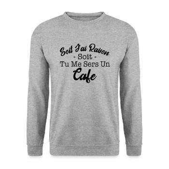 café humour | café - Sweat-shirt Unisexe - gris chiné - Devant - Alina (178cm) & Michal (187cm)