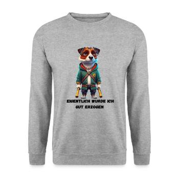 Unerwartet brav: Eigentlich gut erzogen? - Unisex Pullover - Weißgrau meliert - Vorne - Alina (178cm) & Michal (187cm)
