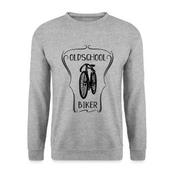 oldschool biker Fahrrad alt Drahtesel Geschenk - Unisex Pullover - Weißgrau meliert - Vorne - Alina (178cm) & Michal (187cm)