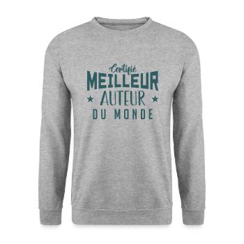 Certifié le meilleur Auteur du monde - Sweat-shirt Unisexe - gris chiné - Devant - Alina (178cm) & Michal (187cm)
