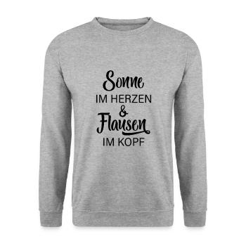 Sonne Im Herzen & Flausen Im Kopf - Unisex Pullover - Weißgrau meliert - Vorne - Alina (178cm) & Michal (187cm)