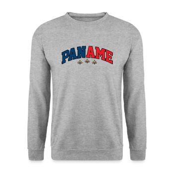 Paname-Logo: College-Design in den Farben von Paris - Unisex Pullover - Weißgrau meliert - Vorne - Alina (178cm) & Michal (187cm)