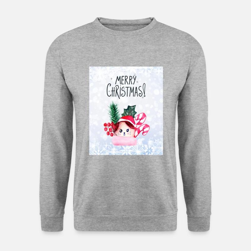 Frohe Weihnachten mit niedlichem kleinen Charakter - Unisex Pullover - Weißgrau meliert