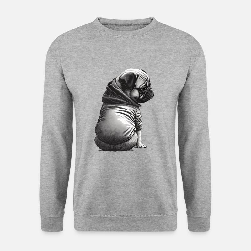Mops stencil design hvid og sort - Unisex sweater - hvidgrå meleret