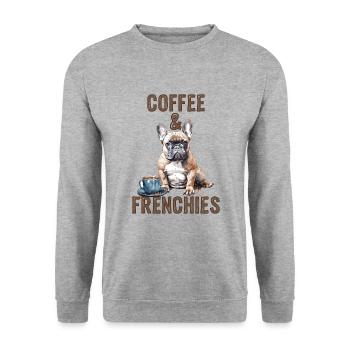 Café & Frenchies - Sweat-shirt Unisexe - gris chiné - Devant - Alina (178cm) & Michal (187cm)