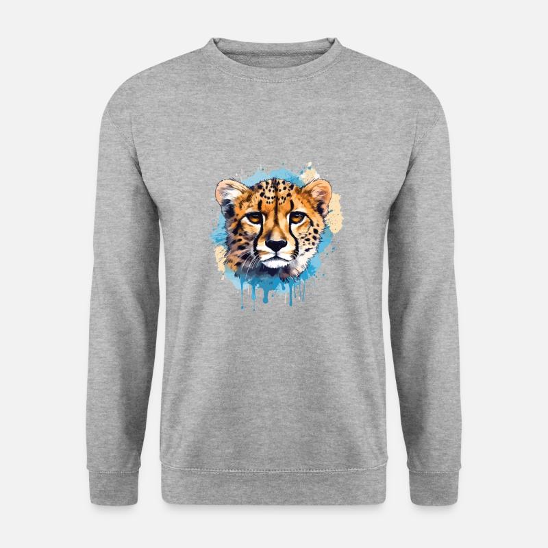 Bunte Kunst - Niedliches &; Wildes Geparden-design - Unisex Pullover - Weißgrau meliert