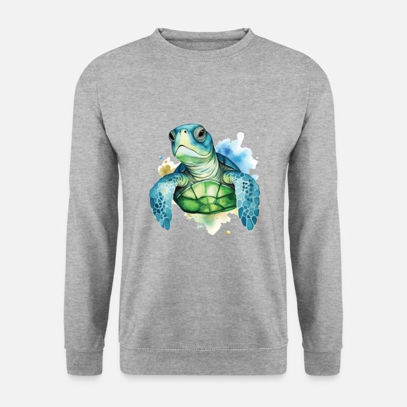 Niedliche Meeresschildkröten-aquarellkunst - Unisex Pullover - Weißgrau meliert