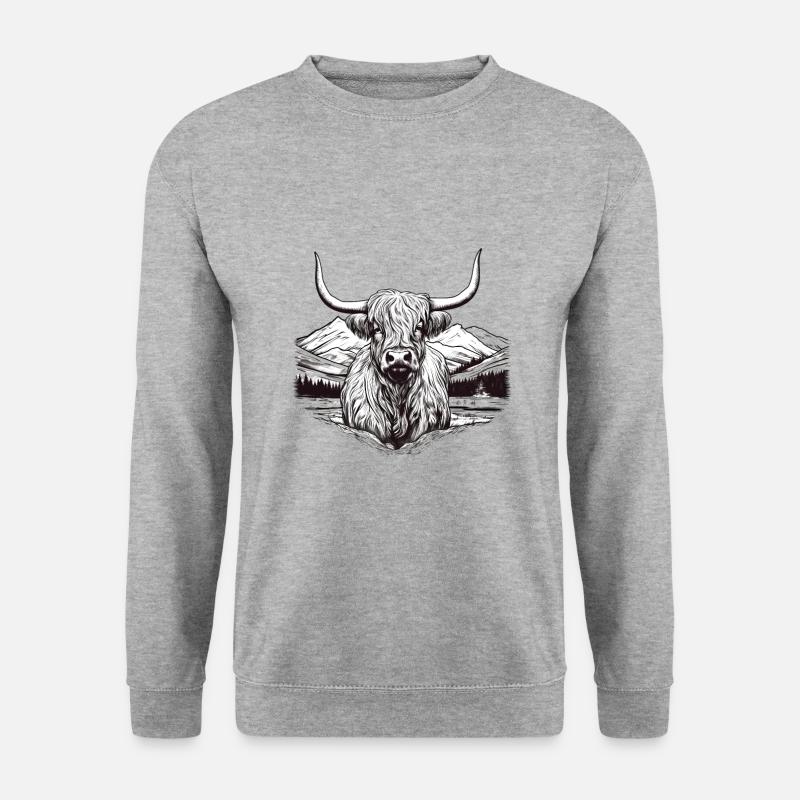 Rustikale Schottische Hochlandkuhlandschaft Und - Unisex Pullover - Weißgrau meliert