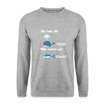 Kinder - Du hast die Walfisch was wollen wir Lusti - Unisex Pullover - Weißgrau meliert - Vorne - Alina (178cm) & Michal (187cm)